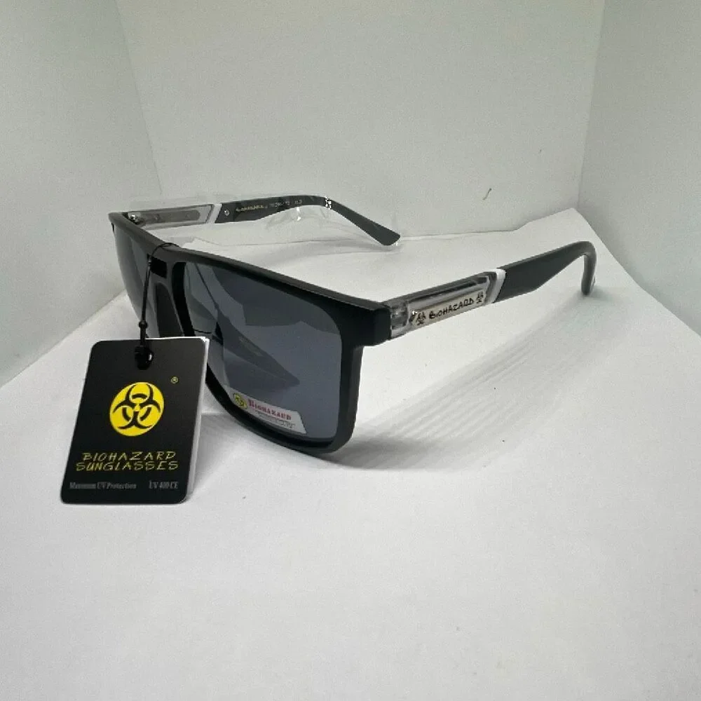 Black Biohazard UV400 Square Sunglasses – Maximum UV Protection – NWT